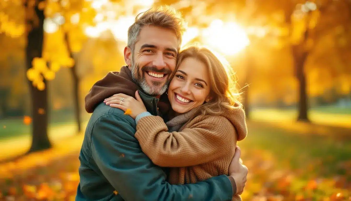 importancia de los abrazos: pareja en el parque