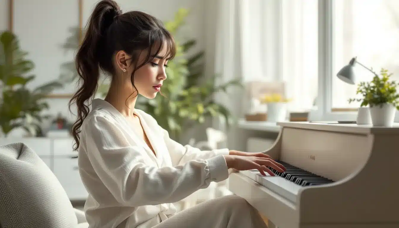 una chica toca el piano sin disfrutarlo; un placer del que le priva su perfeccionismo