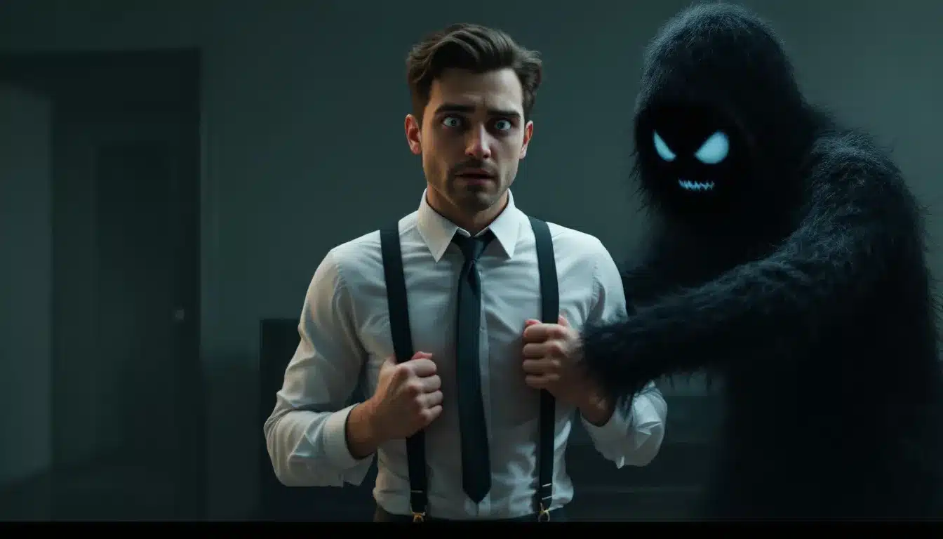 un enorme monstruo (el perfeccionismo) impide que el hombre se mueva
