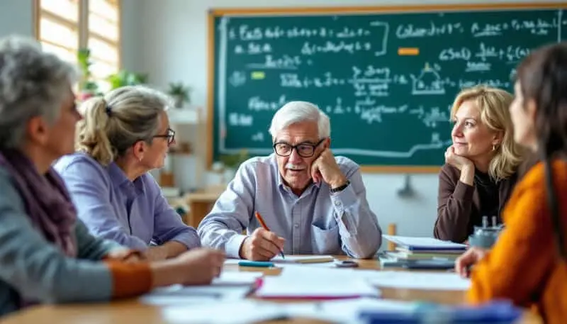 Personas mayores asisten a clase para aprender algo nuevo.