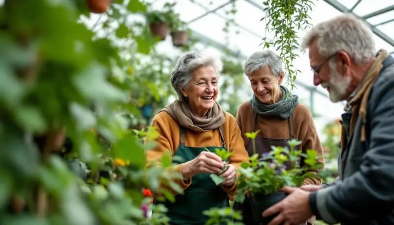 Unos amigos comparten su afición por las plantas.